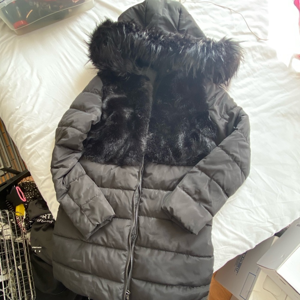 Faux fur winter trench puffer jacket